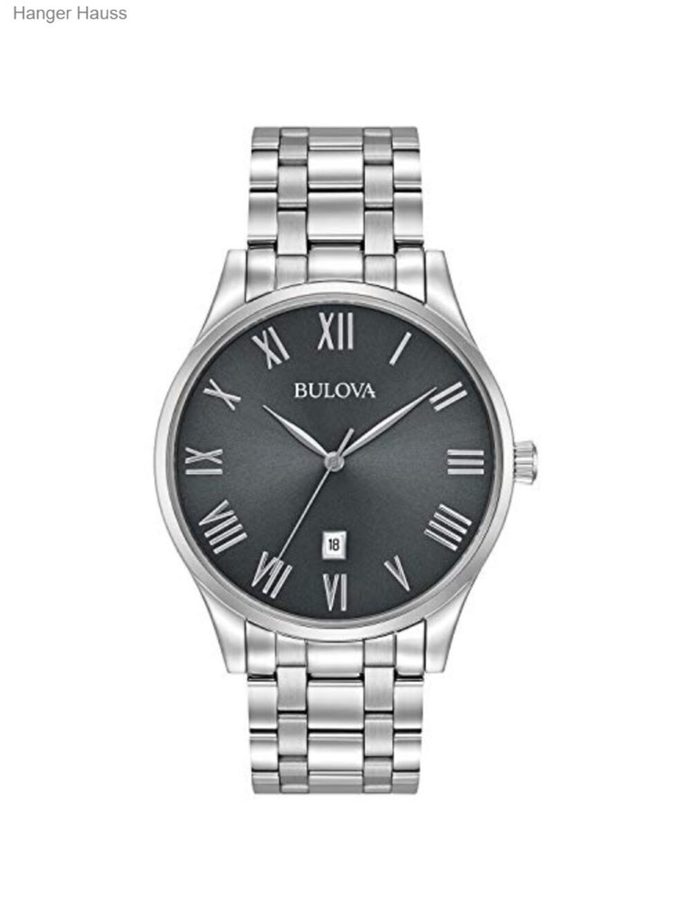 Men's Classic Stainless Steel Quartz Watch, Grey Dial, Roman Numeral Markers,